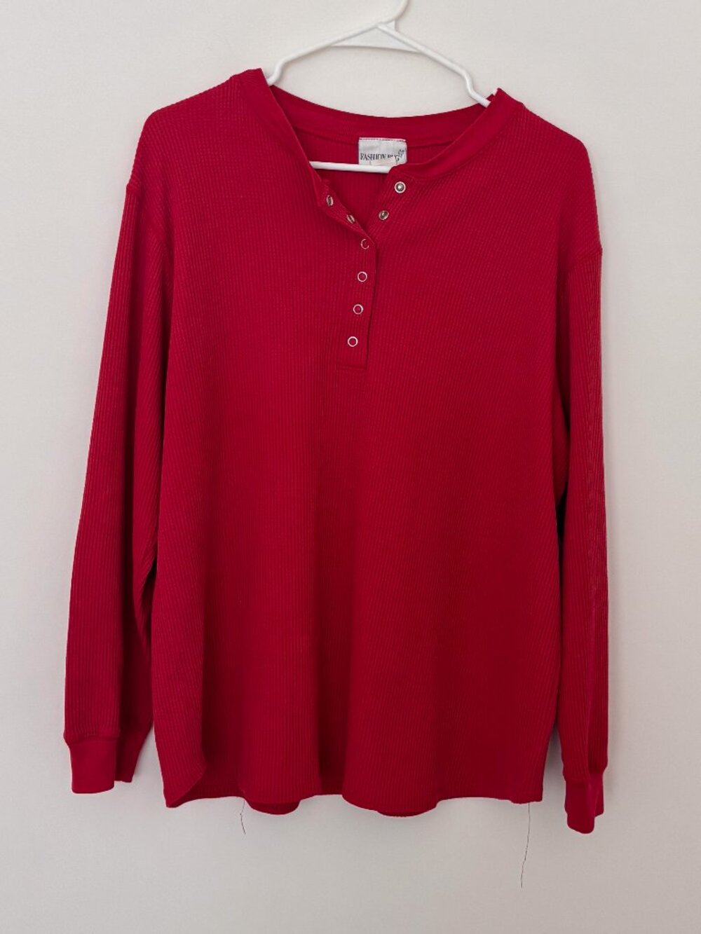 Fashion Bug Red Waffle Knit Henley Top Women Plus Size Long Sleeve Y2K